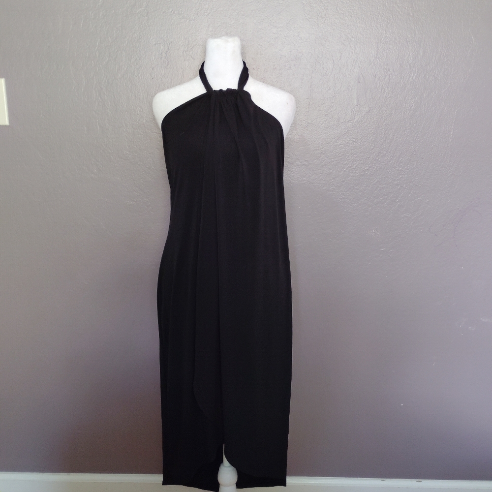 Venus Black Halter Dress Resort Beach Cocktail Open Back Size M